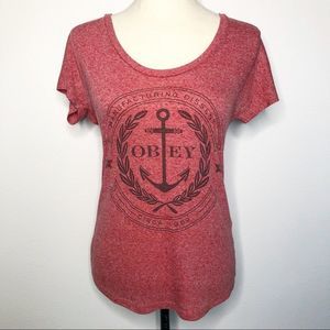 Obey Anchor Laurel Leaf Graphic Scoop Tee XS